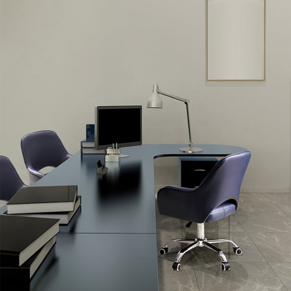 HMR - Swivel Office Chair Upholstered Faux Leather in Blue