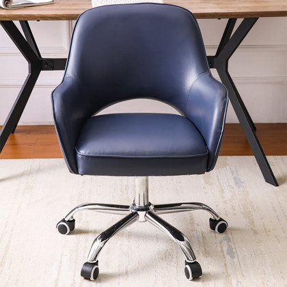 HMR - Swivel Office Chair Upholstered Faux Leather in Blue