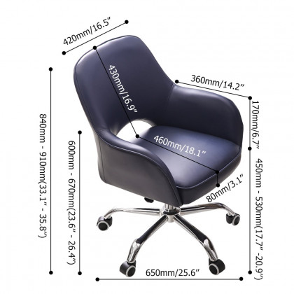 HMR - Swivel Office Chair Upholstered Faux Leather in Blue