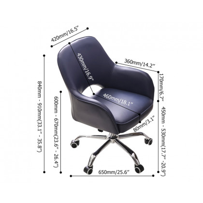 HMR - Swivel Office Chair Upholstered Faux Leather in Blue