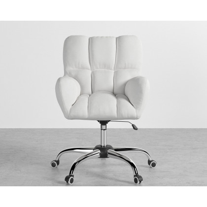 HMR Modern Office Chair Upholstered Cotton & Linen Swivel Task Chair Height Adjustable - White