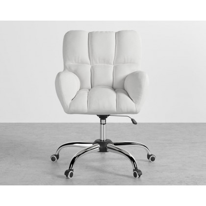 HMR Modern Office Chair Upholstered Cotton & Linen Swivel Task Chair Height Adjustable - White