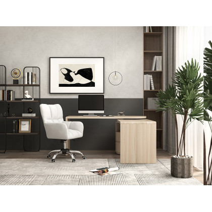HMR Modern Office Chair Upholstered Cotton & Linen Swivel Task Chair Height Adjustable - White