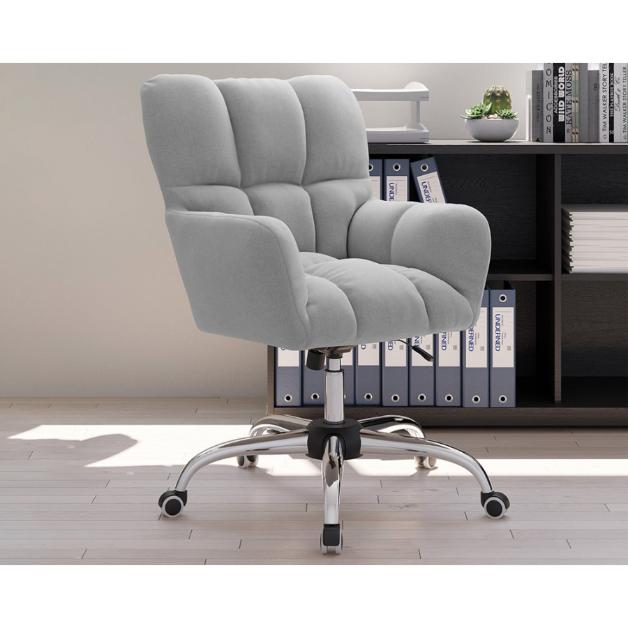 HMR - Modern Office Chair Upholstered Cotton Linen Swivel Task Chair Height Adjustable