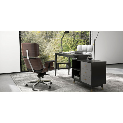 HMR - Modern Office Chair Upholstered Cotton Linen Swivel Task Chair Height Adjustable