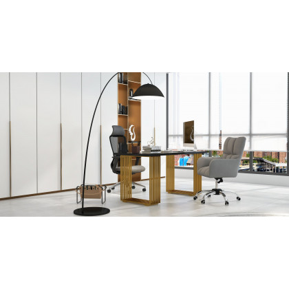HMR - Modern Office Chair Upholstered Cotton Linen Swivel Task Chair Height Adjustable