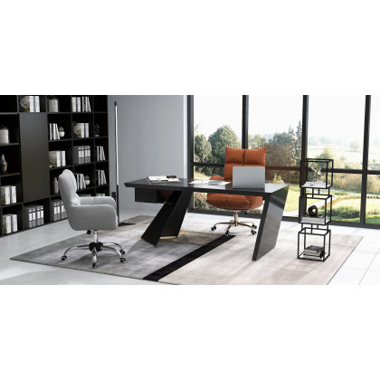 HMR - Modern Office Chair Upholstered Cotton Linen Swivel Task Chair Height Adjustable