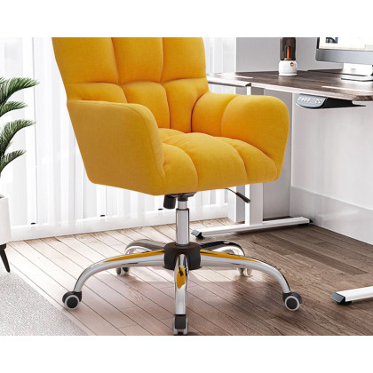 HMR Modern Office Chair Upholstered Cotton & Linen Swivel Task Chair Height Adjustable - Yellow