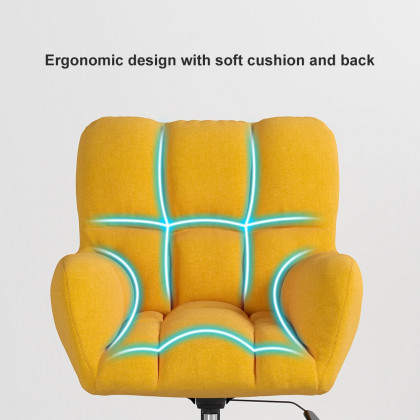 HMR Modern Office Chair Upholstered Cotton & Linen Swivel Task Chair Height Adjustable - Yellow