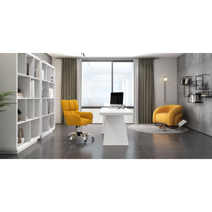 HMR Modern Office Chair Upholstered Cotton & Linen Swivel Task Chair Height Adjustable - Yellow