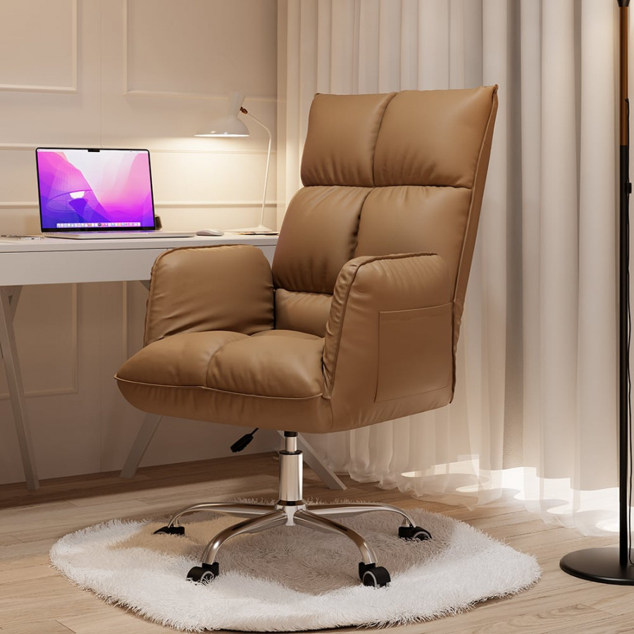 HMR - PU Leather Swivel Office Chair Height Adjustable in Brown