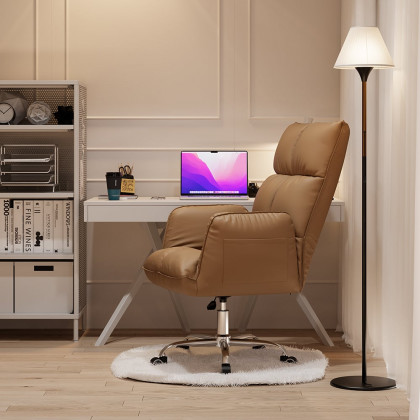 HMR - PU Leather Swivel Office Chair Height Adjustable in Brown