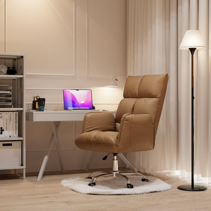 HMR - PU Leather Swivel Office Chair Height Adjustable in Brown