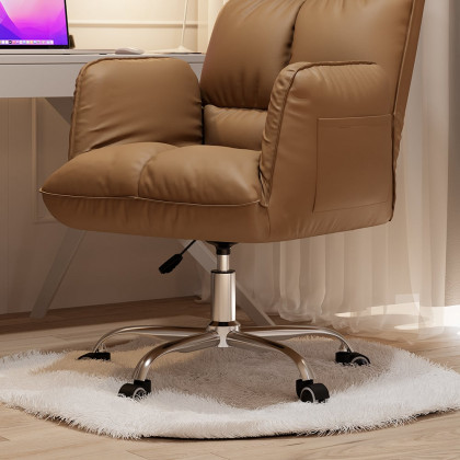 HMR - PU Leather Swivel Office Chair Height Adjustable in Brown