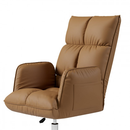 HMR - PU Leather Swivel Office Chair Height Adjustable in Brown