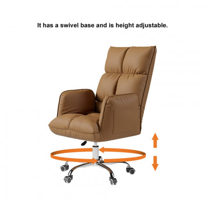 HMR - PU Leather Swivel Office Chair Height Adjustable in Brown