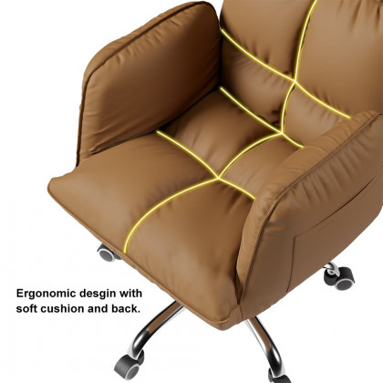 HMR - PU Leather Swivel Office Chair Height Adjustable in Brown