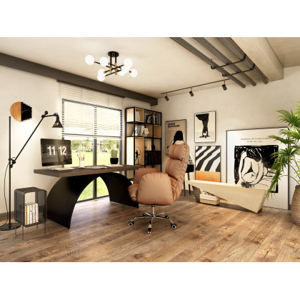 HMR - PU Leather Swivel Office Chair Height Adjustable in Brown