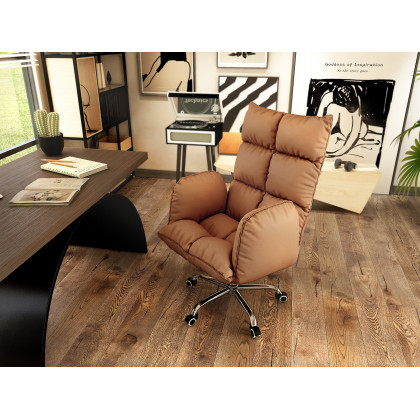 HMR - PU Leather Swivel Office Chair Height Adjustable in Brown