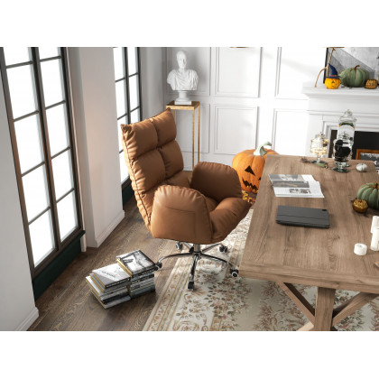 HMR - PU Leather Swivel Office Chair Height Adjustable in Brown