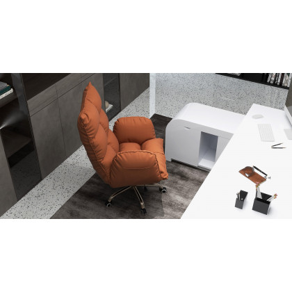 HMR - PU Leather Swivel Office Chair Height Adjustable in Brown