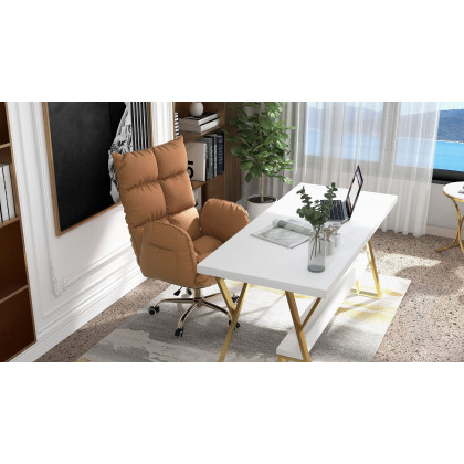 HMR - PU Leather Swivel Office Chair Height Adjustable in Brown