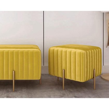 HMR - Upholstered Square Velvet Pouf in Yellow