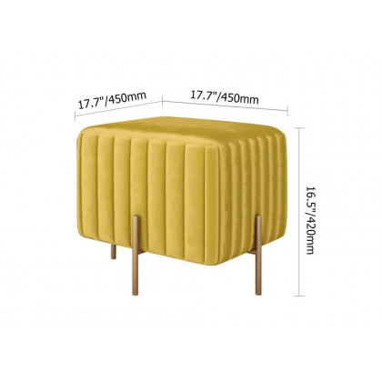 HMR - Upholstered Square Velvet Pouf in Yellow