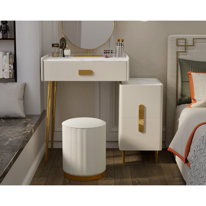 HMR - PU Leather Upholstered Vanity Stool in White