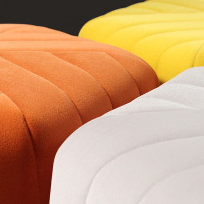 HMR Wide Hexagonal Pouf Ottoman - Orange, Velvet