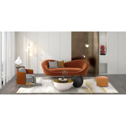HMR Wide Hexagonal Pouf Ottoman - Orange, Velvet