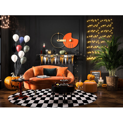 HMR Wide Hexagonal Pouf Ottoman - Orange, Velvet