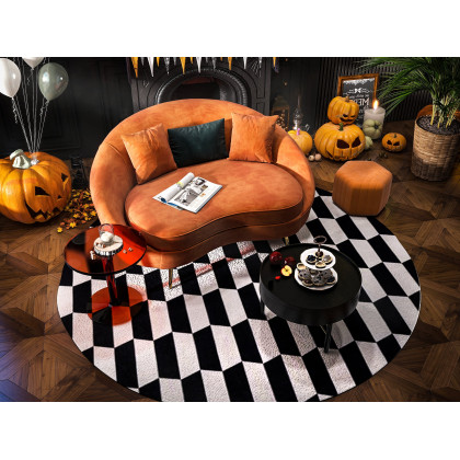 HMR Wide Hexagonal Pouf Ottoman - Orange, Velvet