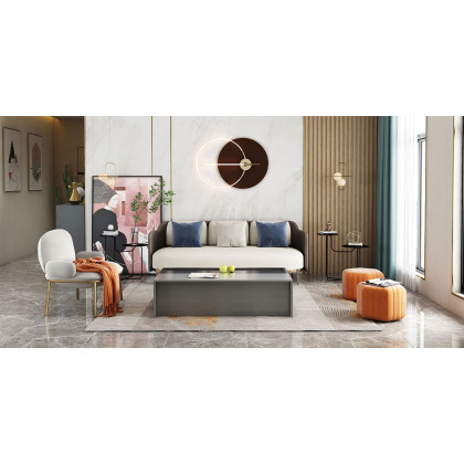 HMR Wide Hexagonal Pouf Ottoman - Orange, Velvet