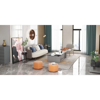 HMR Wide Hexagonal Pouf Ottoman - Orange, Velvet