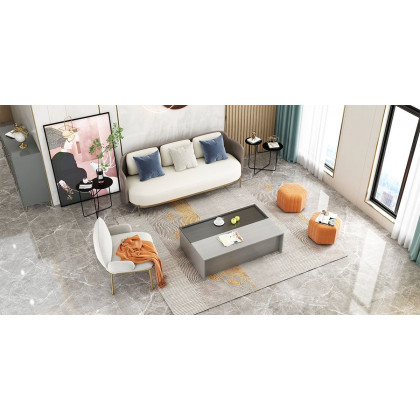 HMR Wide Hexagonal Pouf Ottoman - Orange, Velvet