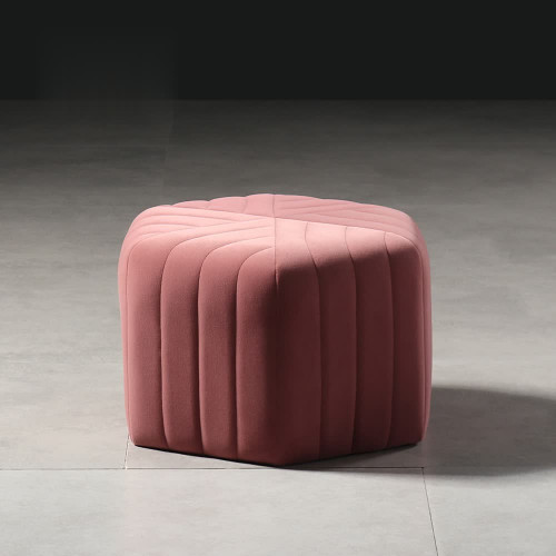 HMR Wide Hexagonal Pouf Ottoman - Pink, Velvet
