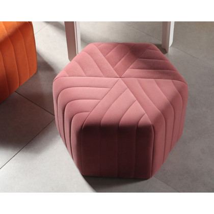HMR Wide Hexagonal Pouf Ottoman - Pink, Velvet