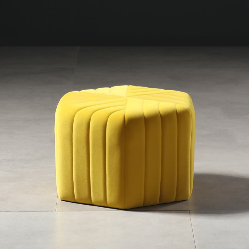 HMR Wide Hexagonal Pouf Ottoman - Yellow, Velvet