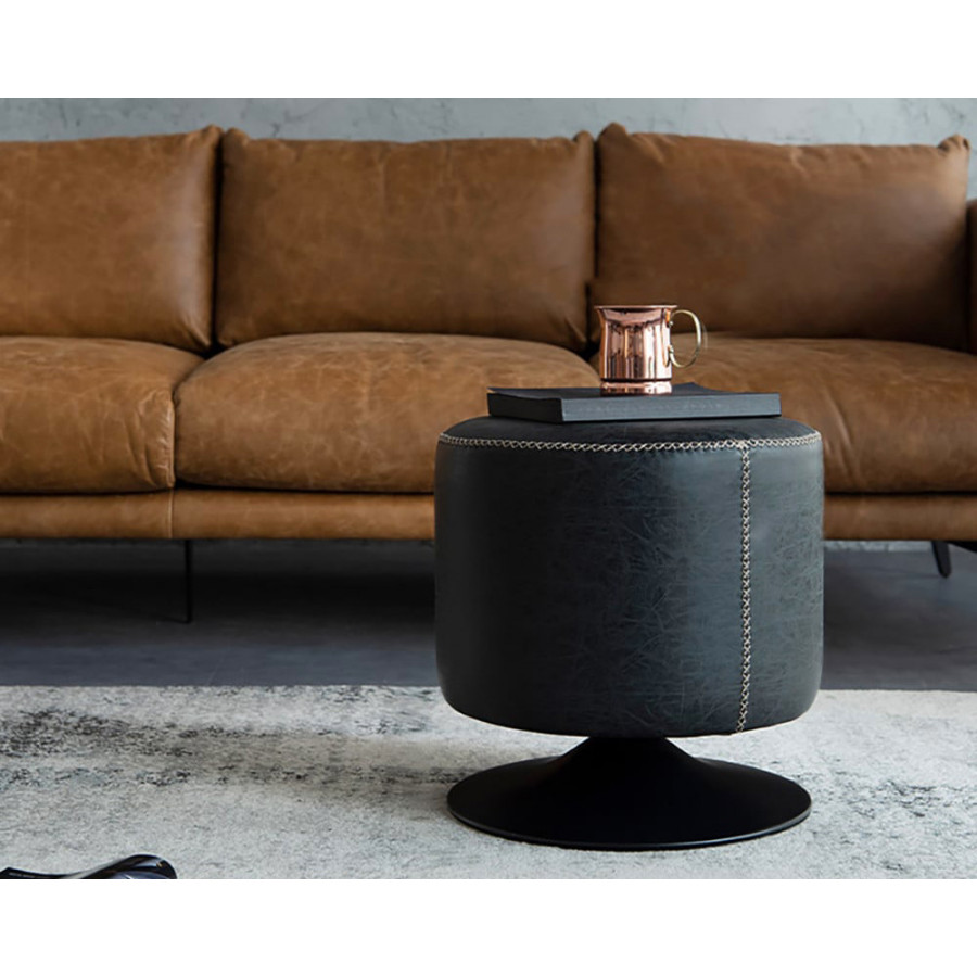 HMR Modern Swivel Vanity Stool with Metal Base - Black, PU Leather