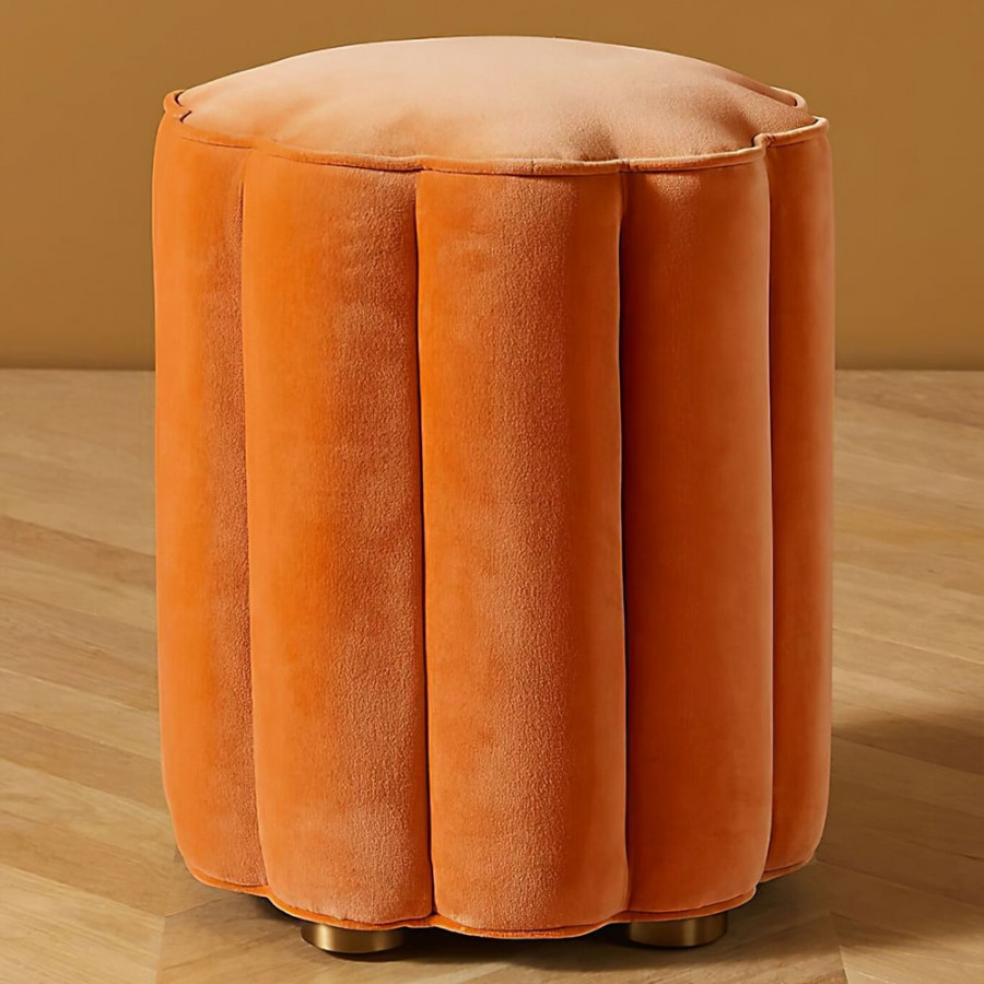 HMR Round Makeup Vanity Stool - Orange, Velvet