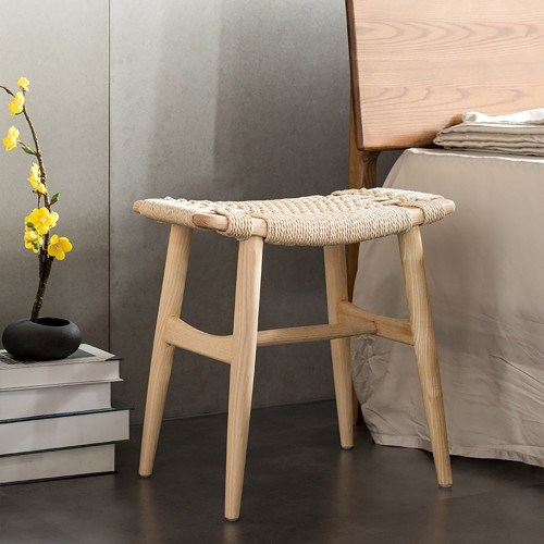 HMR - Wood Ottoman Stool in Natural Ash