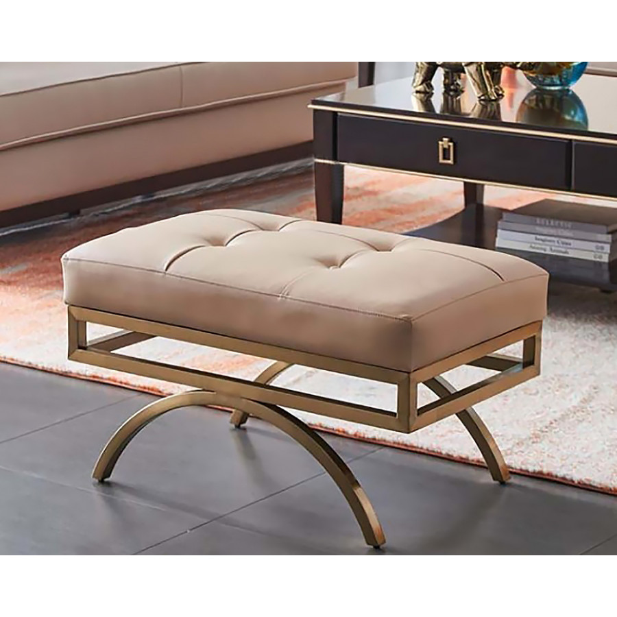 HMR - Leather Upholstered Ottoman Stool in Beige