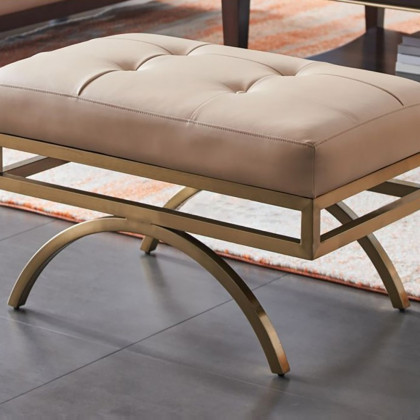 HMR - Leather Upholstered Ottoman Stool in Beige