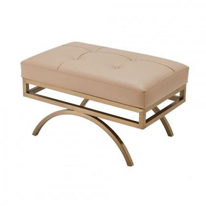 HMR - Leather Upholstered Ottoman Stool in Beige