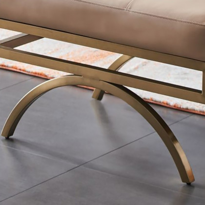 HMR - Leather Upholstered Ottoman Stool in Beige