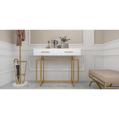 HMR - Leather Upholstered Ottoman Stool in Beige