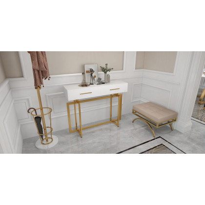 HMR - Leather Upholstered Ottoman Stool in Beige