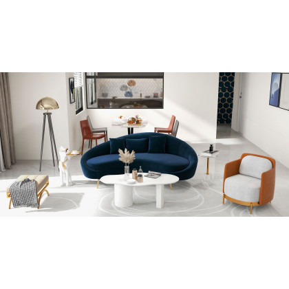 HMR - Leather Upholstered Ottoman Stool in Beige