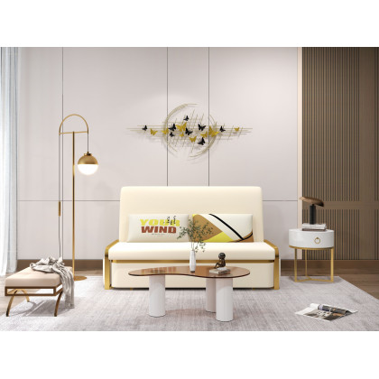 HMR - Leather Upholstered Ottoman Stool in Beige
